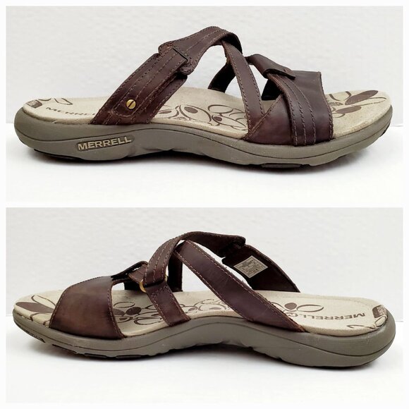 MERRELL Womens Size 10 Bracken Sway Brown Leather Slip On Slide Walking Sandals - Picture 4 of 12